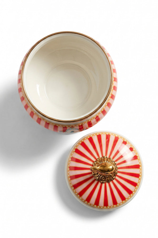 Bellisima Bird Pattern Pedestal Enamel Sugar Bowl