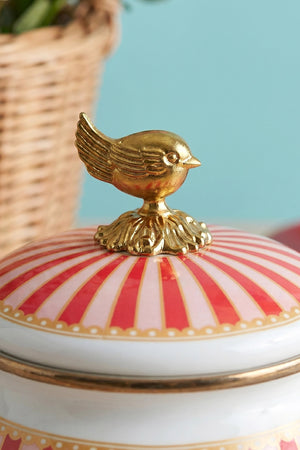 Bellisima Bird Pattern Pedestal Enamel Sugar Bowl