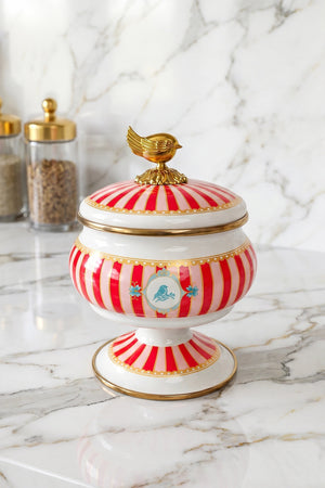 Bellisima Bird Pattern Pedestal Enamel Sugar Bowl