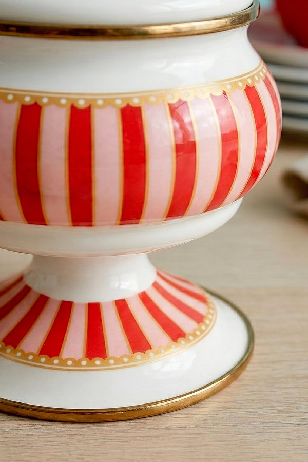 Bellisima Bird Pattern Pedestal Enamel Sugar Bowl
