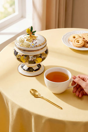 Linda Lemon Pattern Pedestal Enamel Sugar Bowl