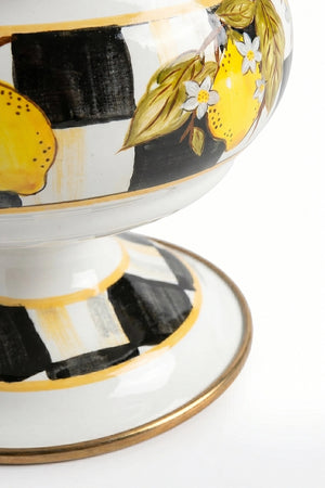 Linda Lemon Pattern Pedestal Enamel Sugar Bowl