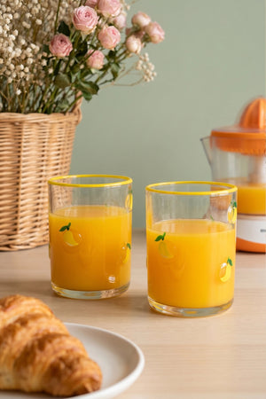 Linda Lemon Pattern 2-Piece Glass Tumbler Set
