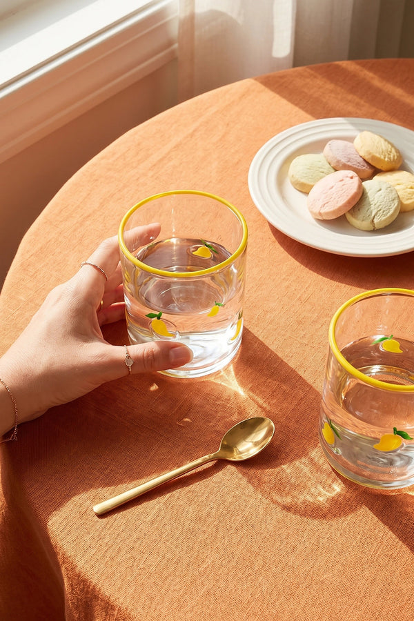 Linda Lemon Pattern 2-Piece Glass Tumbler Set