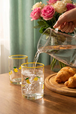 Linda Lemon Pattern 2-Piece Glass Tumbler Set