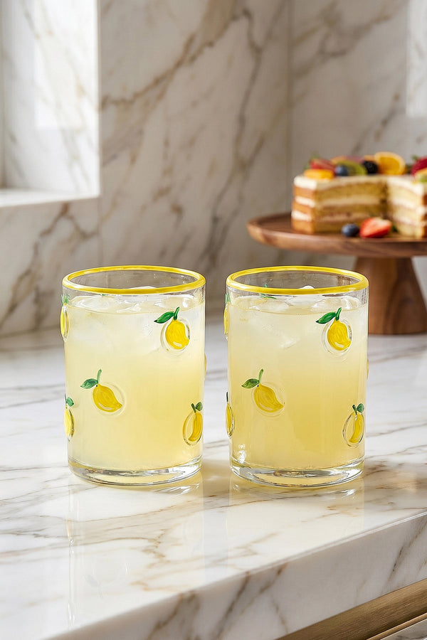 Linda Lemon Pattern 2-Piece Glass Tumbler Set