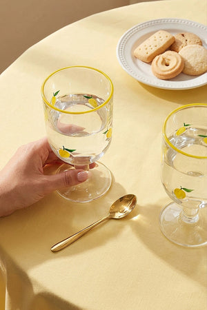 Linda Lemon Pattern 2-Piece Glass Goblet Set