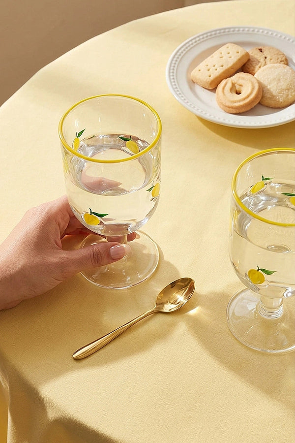 Linda Lemon Pattern 2-Piece Glass Goblet Set