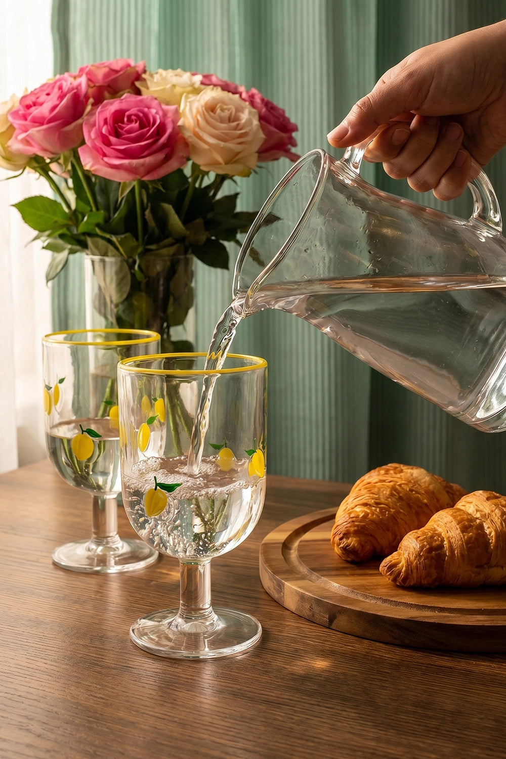 Linda Lemon Pattern 2-Piece Glass Goblet Set