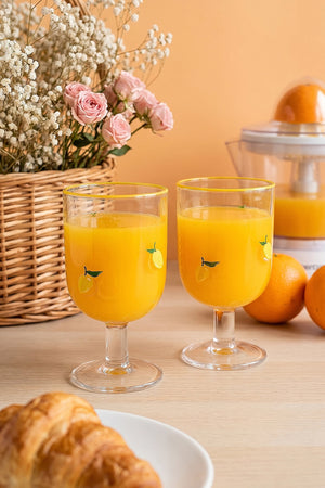 Linda Lemon Pattern 2-Piece Glass Goblet Set