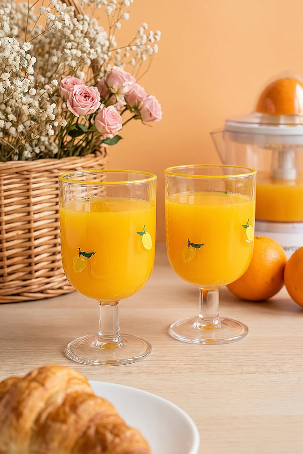 Linda Lemon Pattern 2-Piece Glass Goblet Set