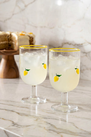 Linda Lemon Pattern 2-Piece Glass Goblet Set
