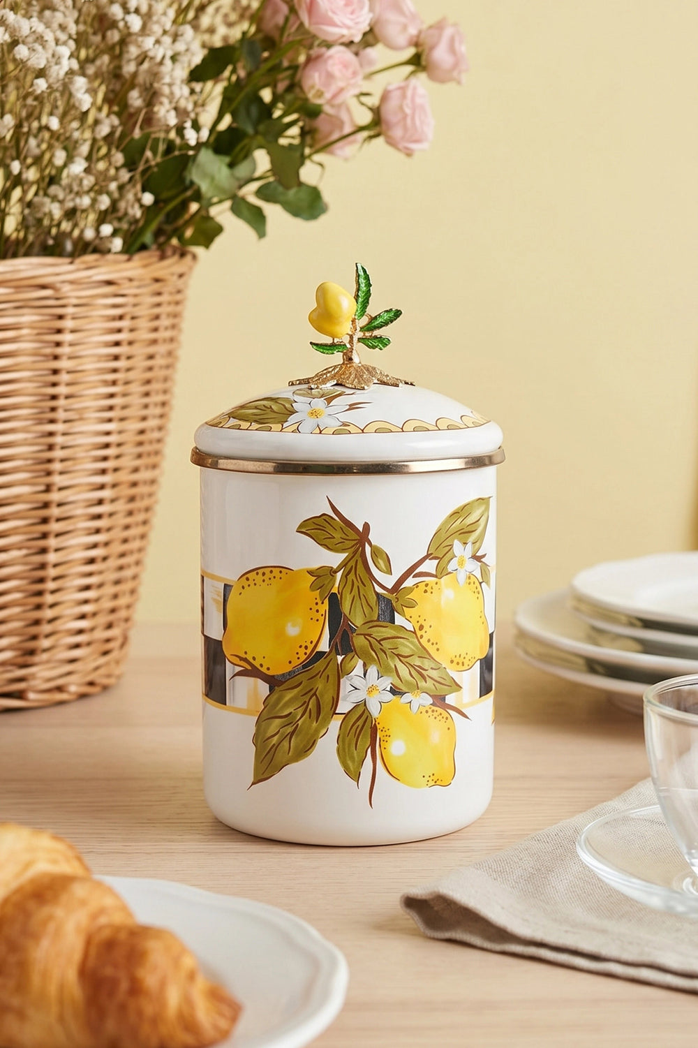Linda Lemon Pattern Enamel Storage Jar