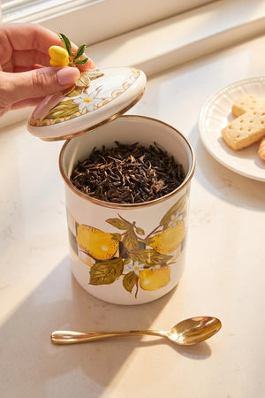Linda Lemon Pattern Enamel Storage Jar