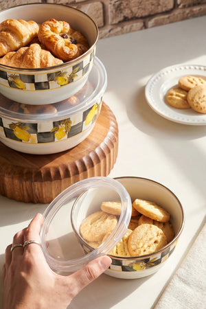Linda Lemon Pattern 3-Piece Enamel Storage Container Set