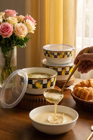 Linda Lemon Pattern 3-Piece Enamel Storage Container Set