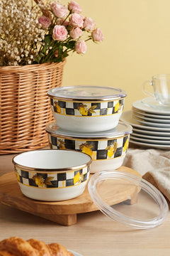Linda Lemon Pattern 3-Piece Enamel Storage Container Set