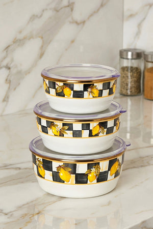 Linda Lemon Pattern 3-Piece Enamel Storage Container Set