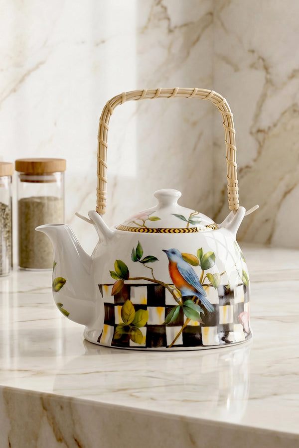 Paradise Porcelain Teapot with Woven Handle