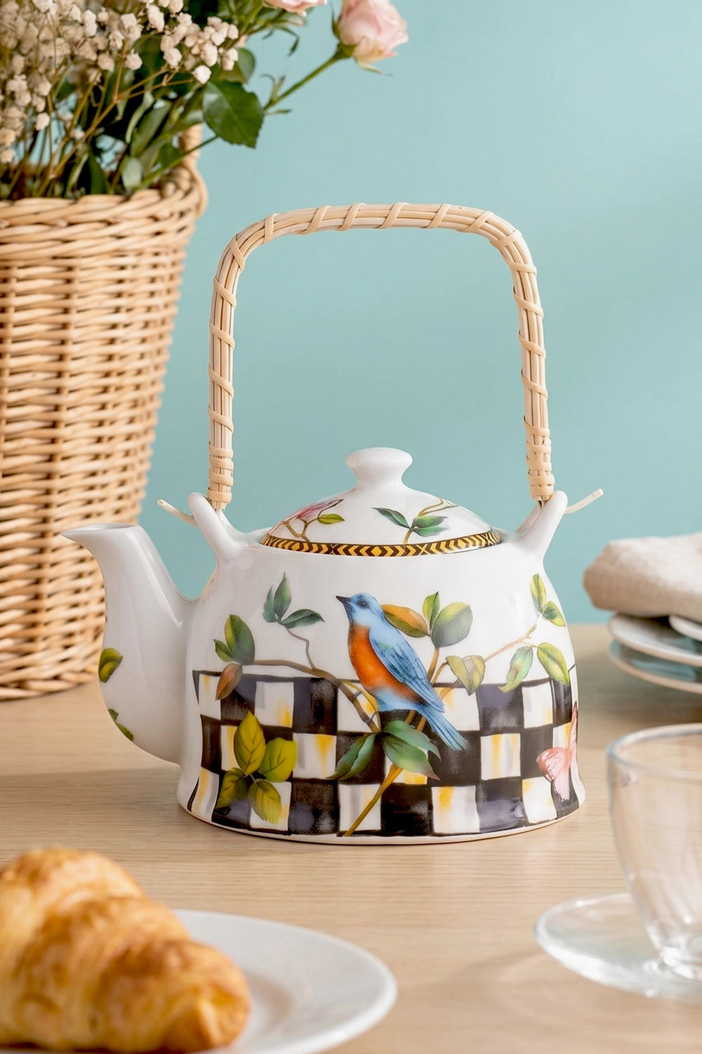 Paradise Porcelain Teapot with Woven Handle