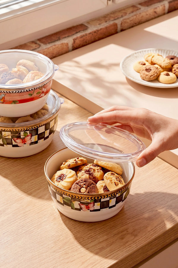Paradise Butterfly Pattern 3-Piece Enamel Storage Container Set