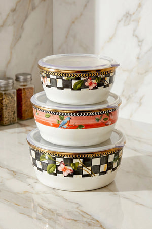 Paradise Butterfly Pattern 3-Piece Enamel Storage Container Set