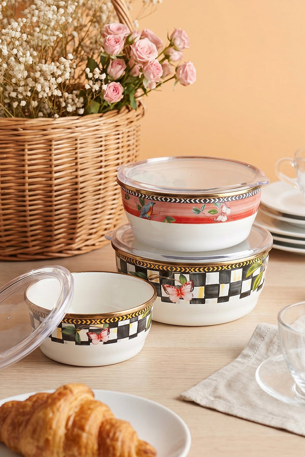 Paradise Butterfly Pattern 3-Piece Enamel Storage Container Set