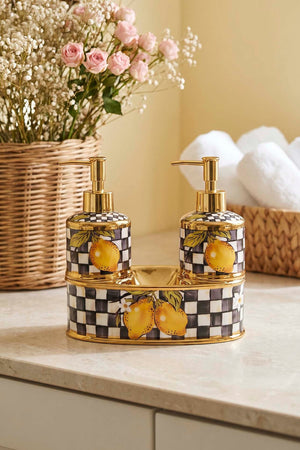 Linda Lemon Pattern Porcelain Soap Dispenser