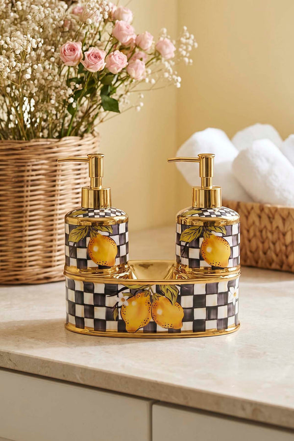 Linda Lemon Pattern Porcelain Soap Dispenser