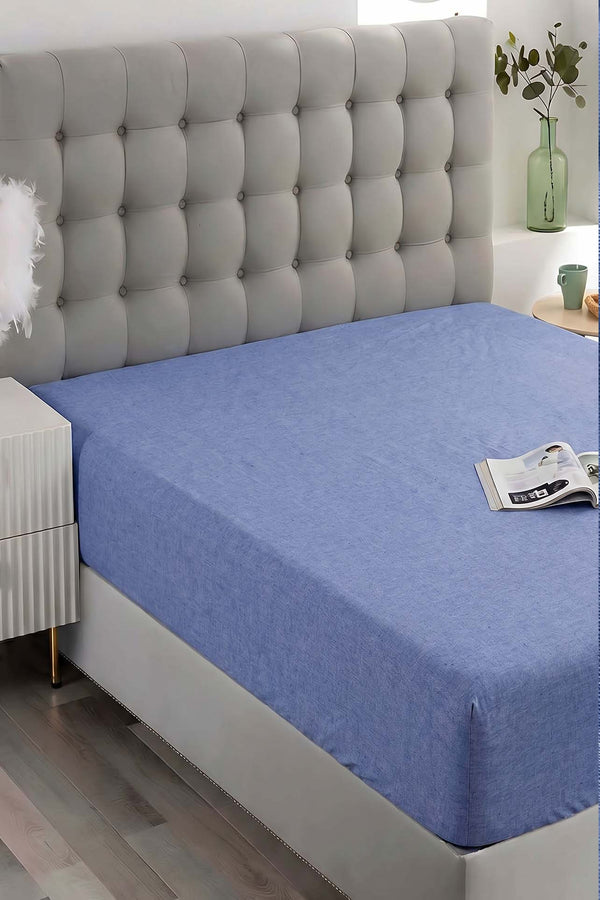 Blue Cotton Double Fitted Bedsheet 160x200 cm
