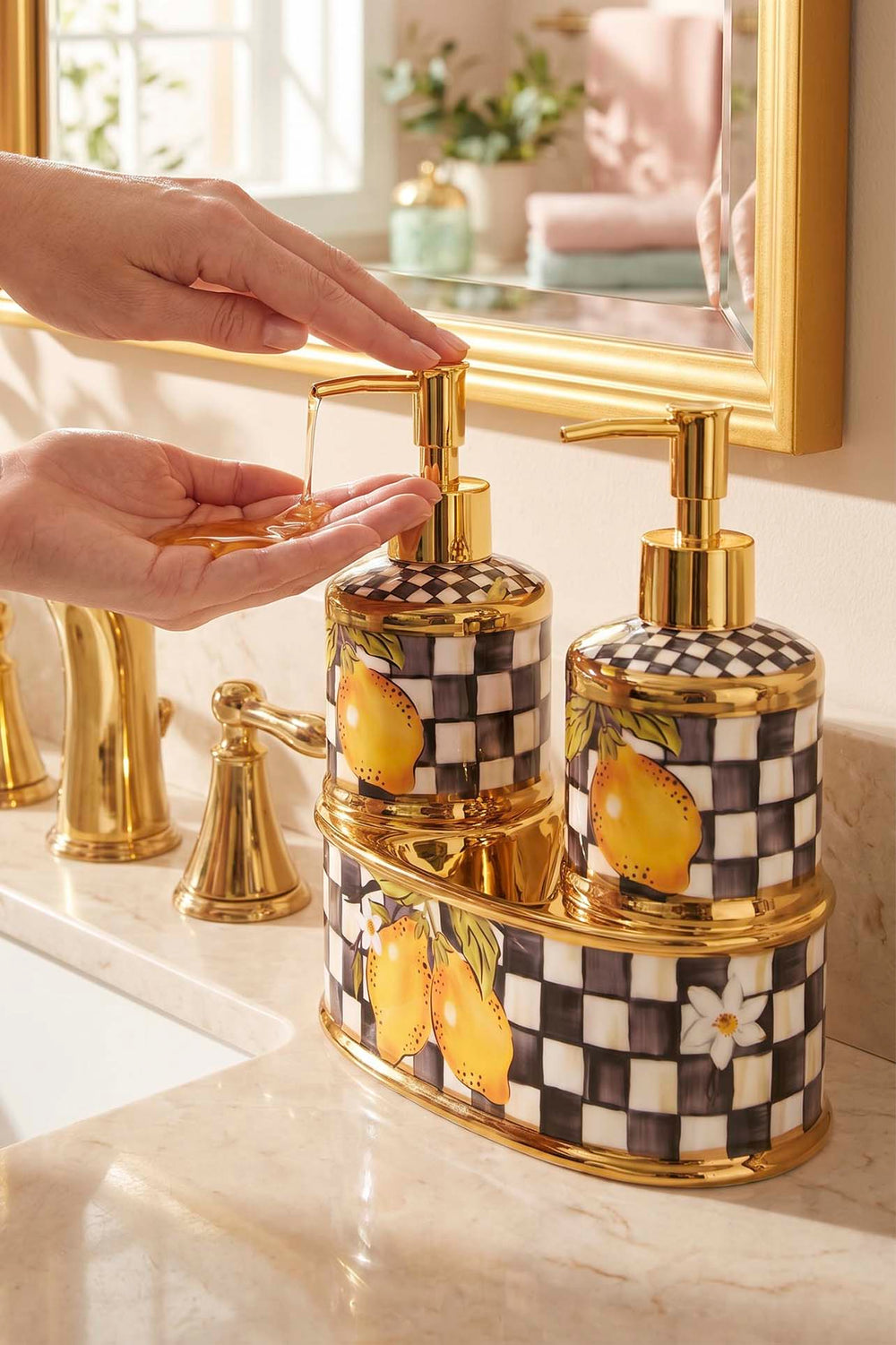 Linda Lemon Pattern Porcelain Soap Dispenser
