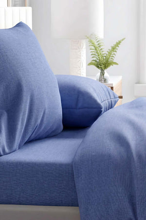 Blue Cotton Double Fitted Bedsheet 160x200 cm