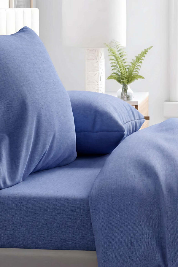 Blue Cotton Double Fitted Bedsheet 160x200 cm