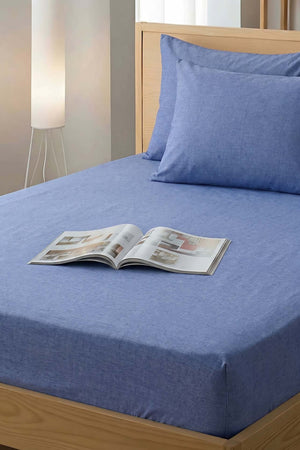 Blue Cotton Double Fitted Bedsheet 160x200 cm