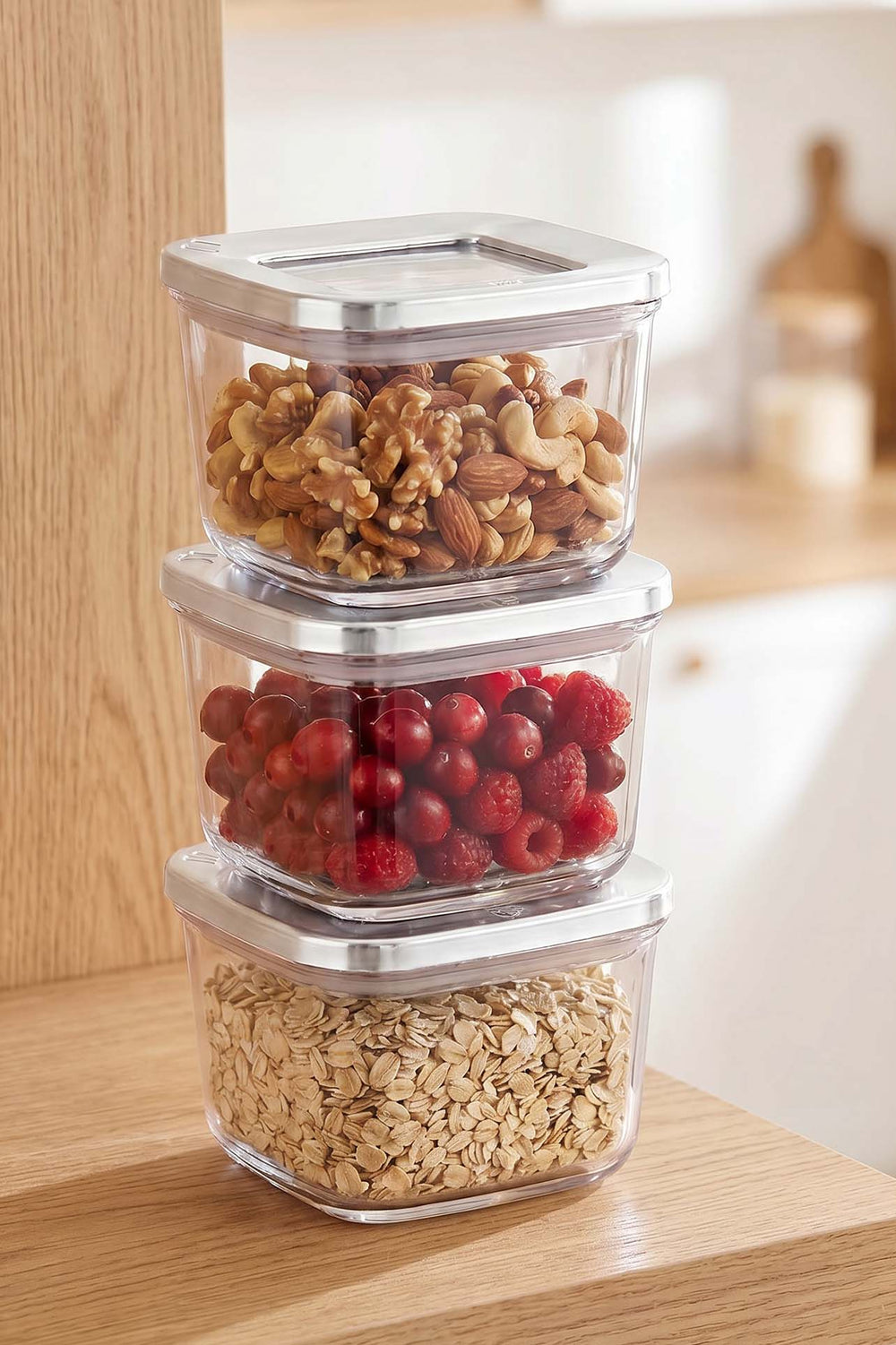 Silver Vacuum Airtight 3-Piece Food Storage Container Set – 500 Ml