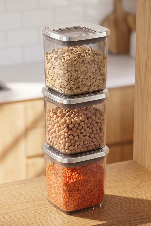Silver Vacuum Airtight 3-Piece Food Storage Container Set – 700 Ml