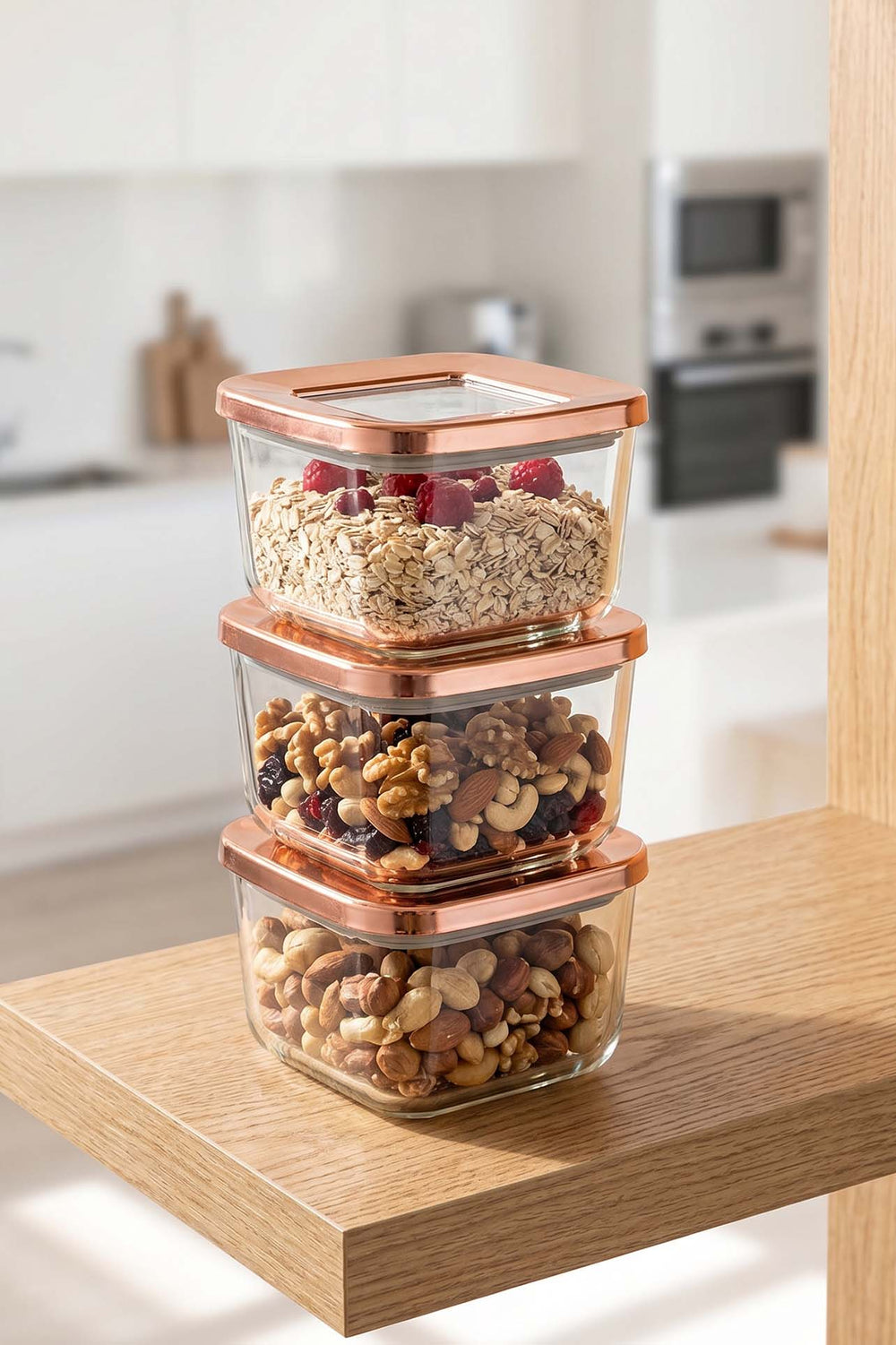 Rose Vacuum Airtight 3-Piece Food Storage Container Set – 500 Ml