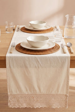 Cream Lacy Cotton Lace Runner 40X150 Cm