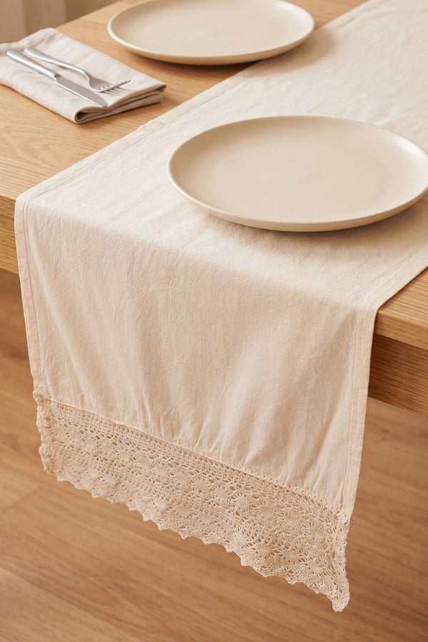 Cream Lacy Cotton Lace Runner 40X150 Cm