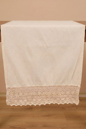 Cream Lacy Cotton Lace Runner 40X150 Cm