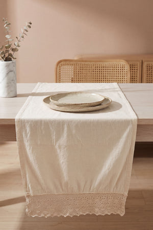 Cream Lacy Cotton Lace Runner 40X150 Cm