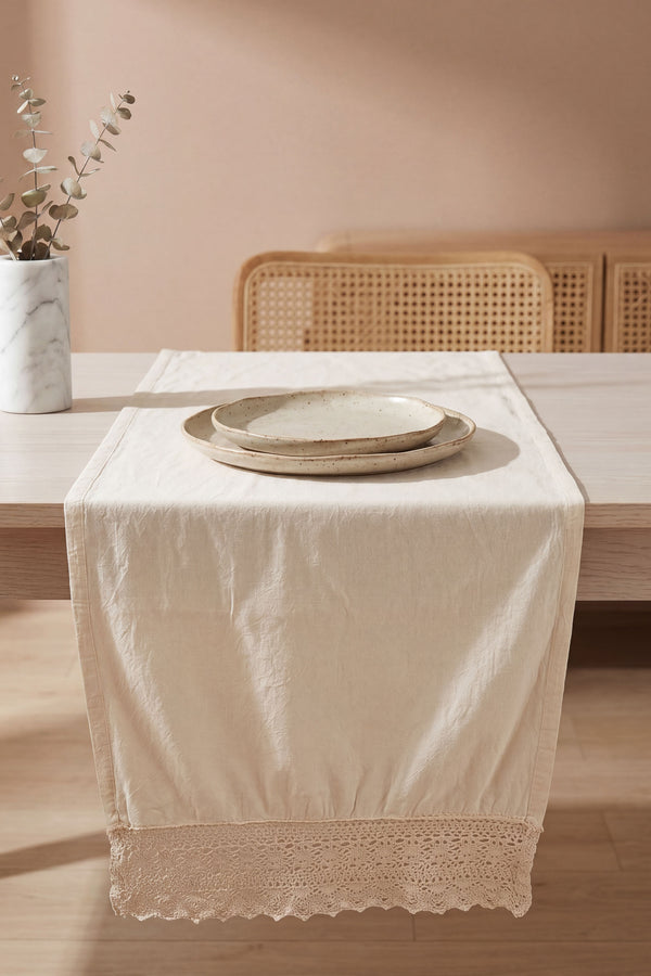 Cream Lacy Cotton Lace Runner 40X150 Cm