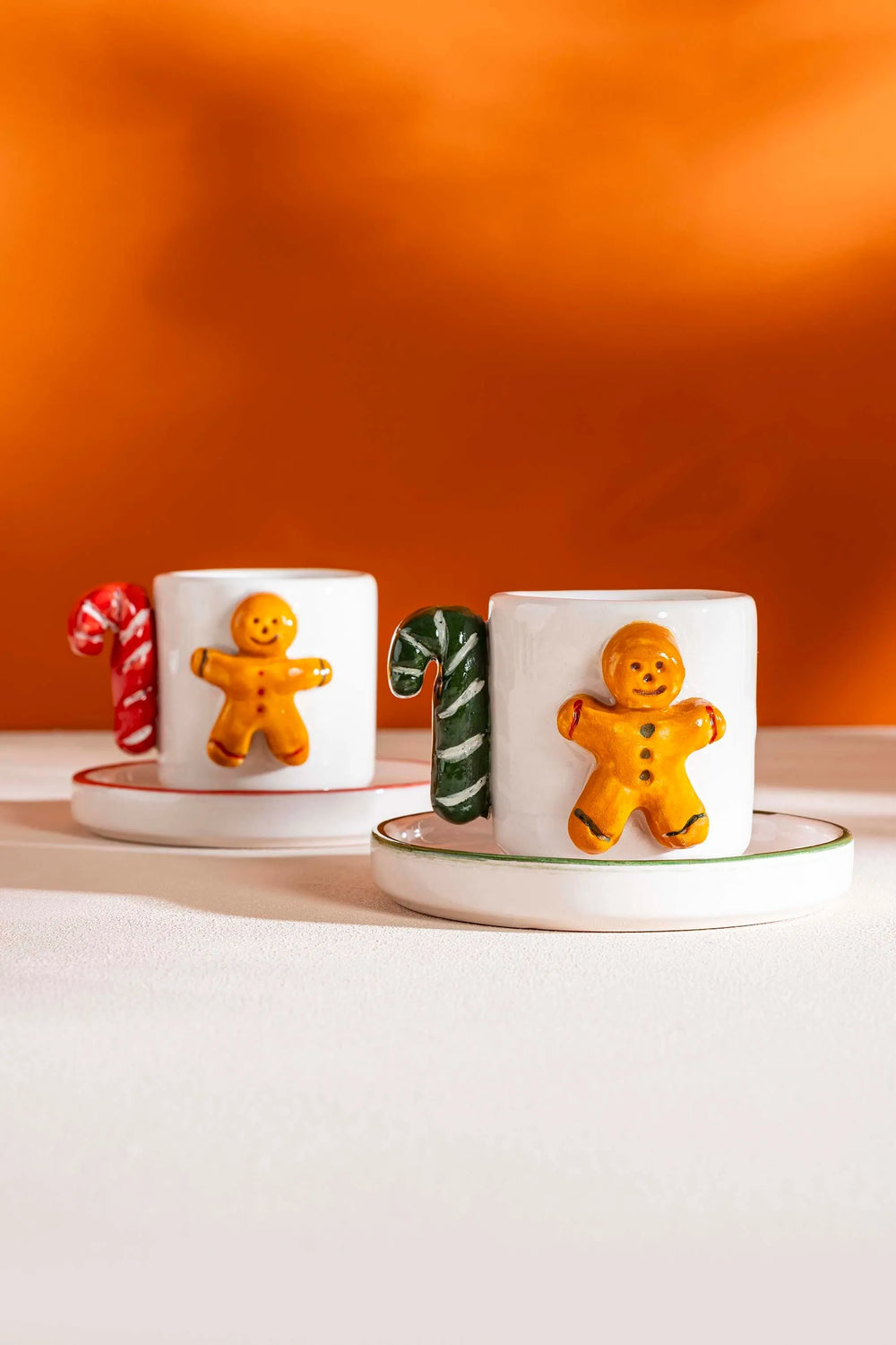 Gingerbread Man Amore Handmade Ceramic Double Turkish Coffee Cup Set