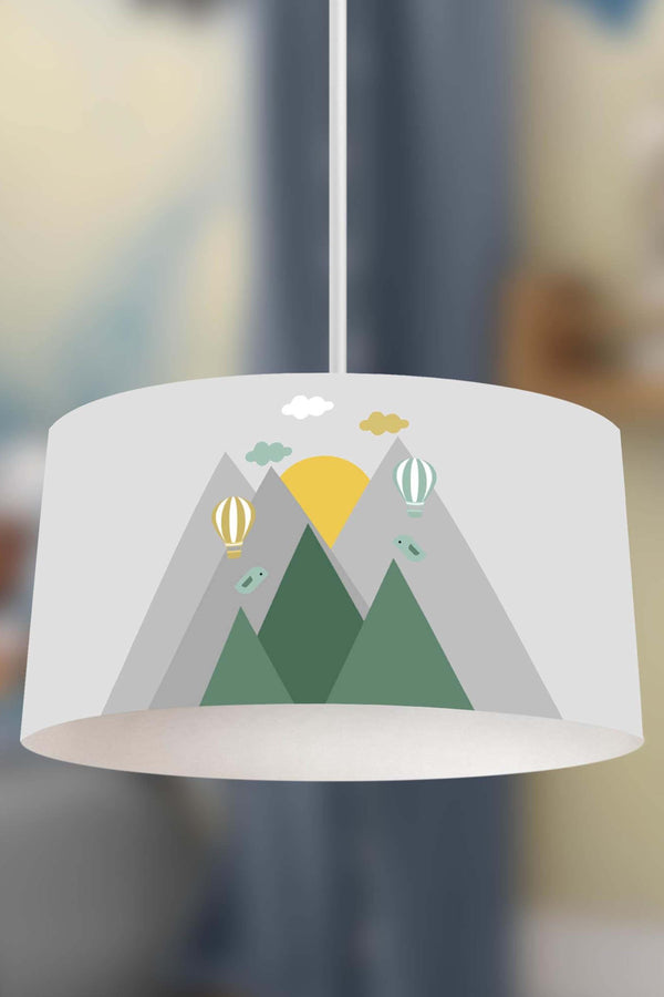 Bird Valley Themed Children's Room Pendant Lamp - 30cm Decorative Hanging Light with Adjustable Cable - Non-Toxic Water-Based Print