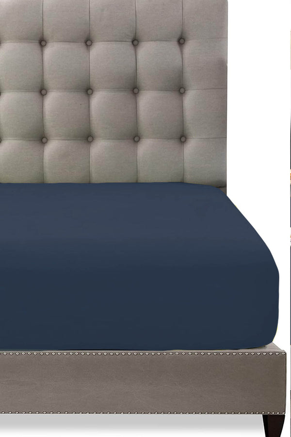 Navy Blue Cotton Double Fitted Sheet 160x200 cm