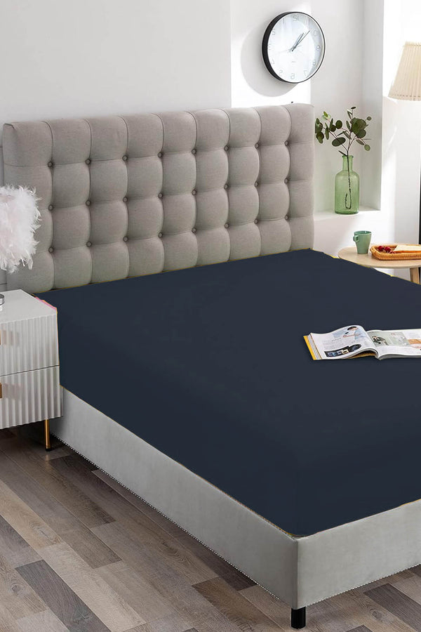 Navy Blue Cotton Double Fitted Sheet 160x200 cm