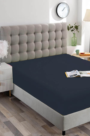Navy Blue Cotton Single Fitted Sheet 100x200 cm