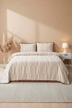 Lia Beige Double Bed Tasselled Bedspread Set 3 Pieces Sleep & Dowry Set