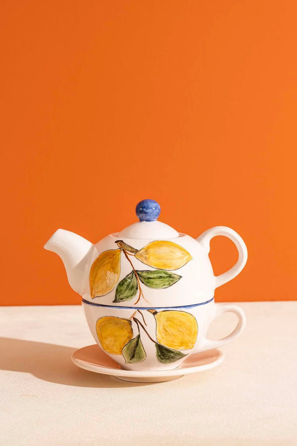 Lemon Pattern Amore 4-Piece Teapot & Cup Set