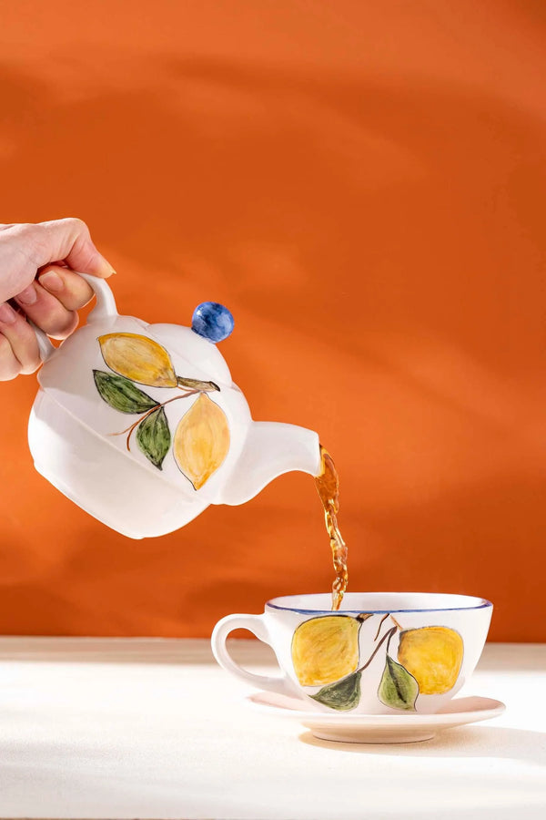 Lemon Pattern Amore 4-Piece Teapot & Cup Set